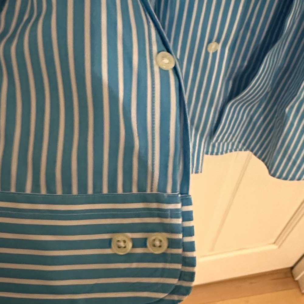 Ralph Lauren Blue and White Striped Cotton Dress Shirt - Picture 4 of 4